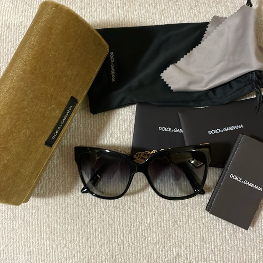 Dolce & Gabbana Sunglasses DG4212 501/8G Black Cat Eye Gold Frames